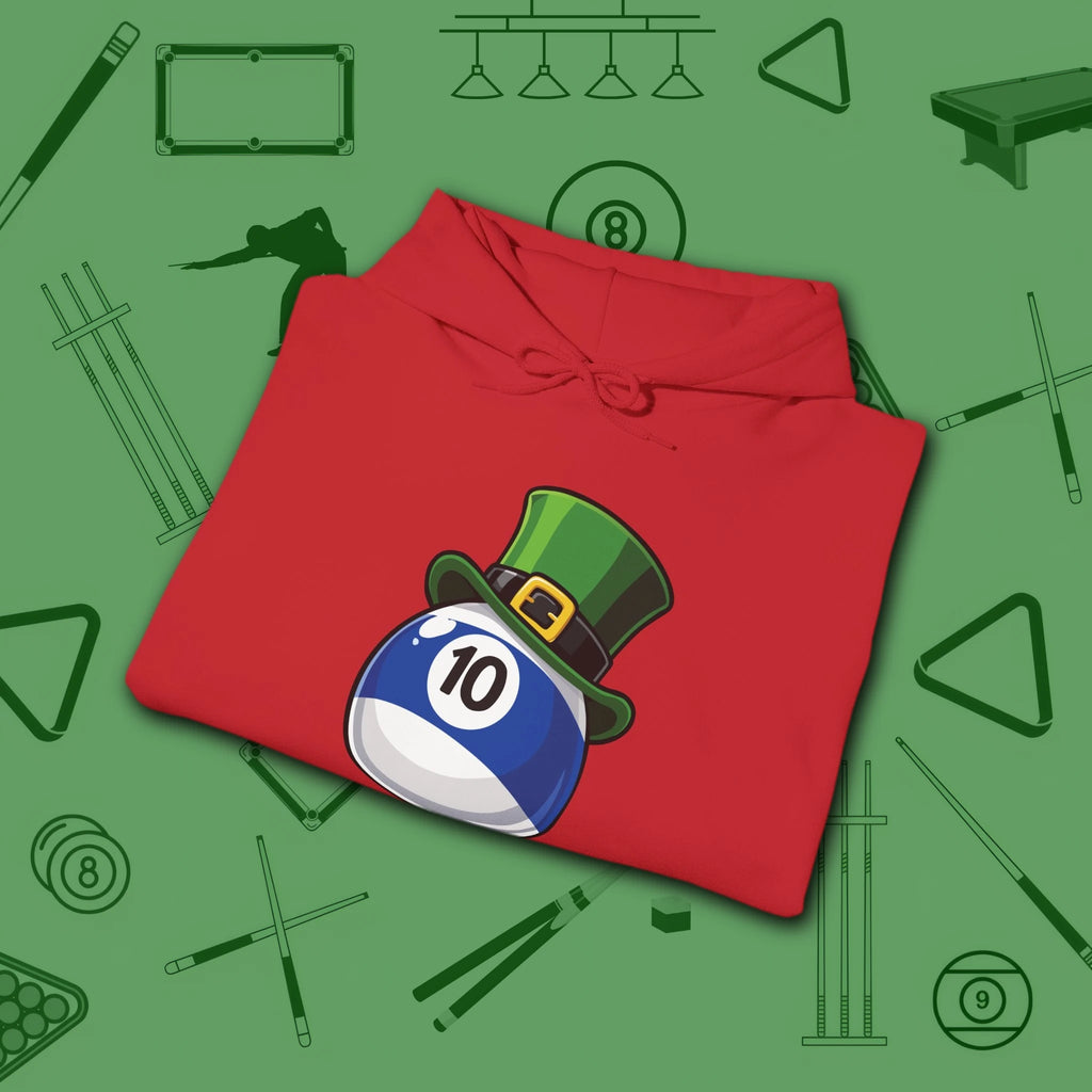 Leprechaun Hat Hoodie, in Red color, billiards shirt, folded view
