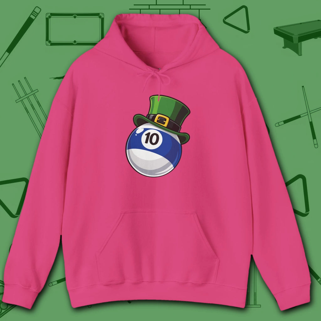 Leprechaun Hat Hoodie, in Heliconia color, billiards shirt, front view