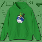 Leprechaun Hat Hoodie, in Irish Green color, billiards shirt, front view