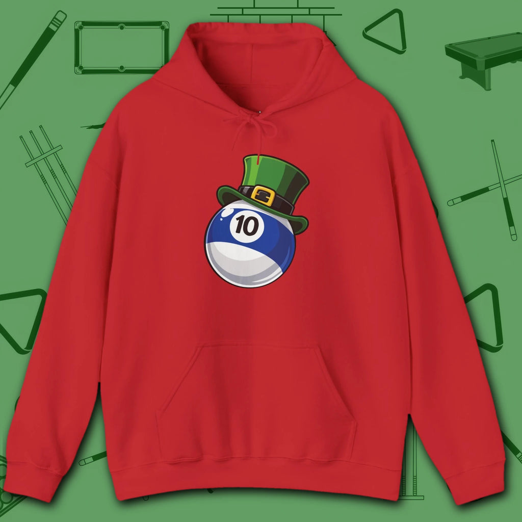 Leprechaun Hat Hoodie, in Red color, billiards shirt, front view