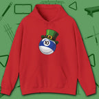 Leprechaun Hat Hoodie, in Red color, billiards shirt, front view