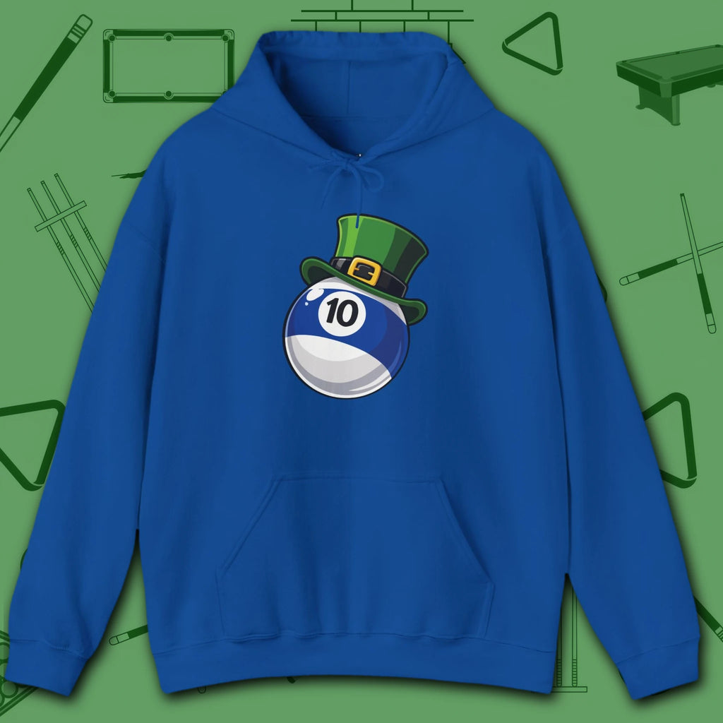 Leprechaun Hat Hoodie, in Royal color, billiards shirt, front view