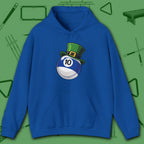 Leprechaun Hat Hoodie, in Royal color, billiards shirt, front view