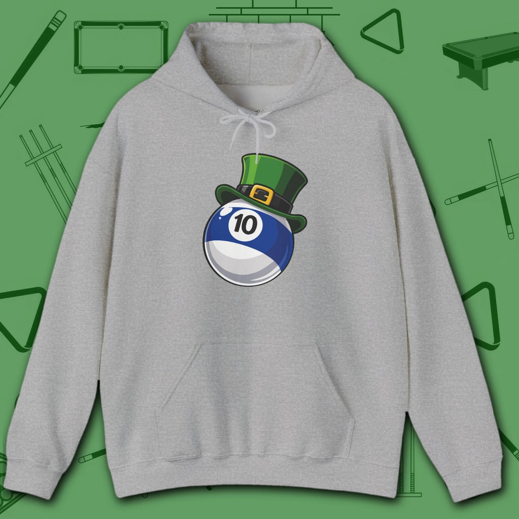 Leprechaun Hat Hoodie, in Sport Grey color, billiards shirt, front view