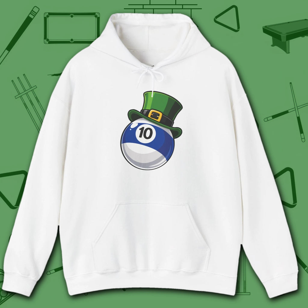 Leprechaun Hat Hoodie, in White color, billiards shirt, front view