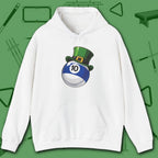 Leprechaun Hat Hoodie, in White color, billiards shirt, front view