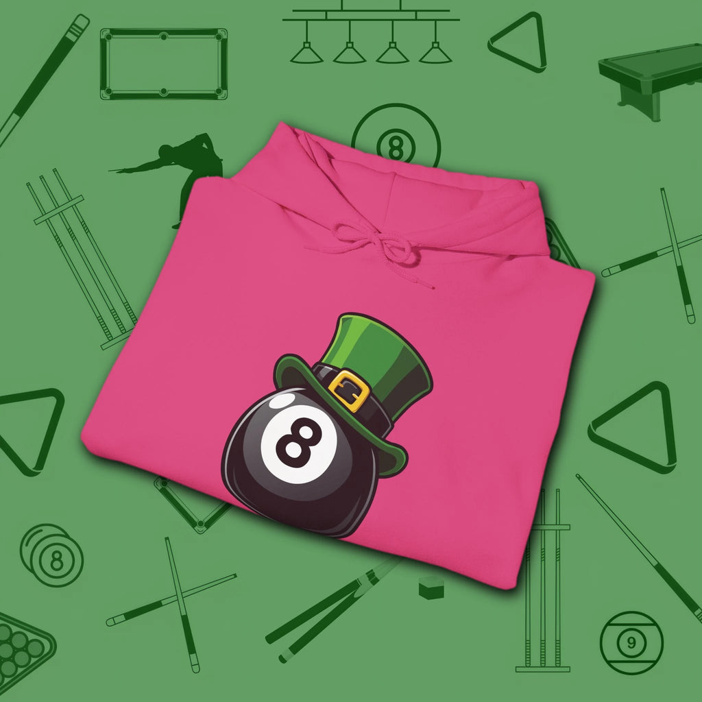 Leprechaun Hat Hoodie, in Heliconia color, billiards shirt, folded view