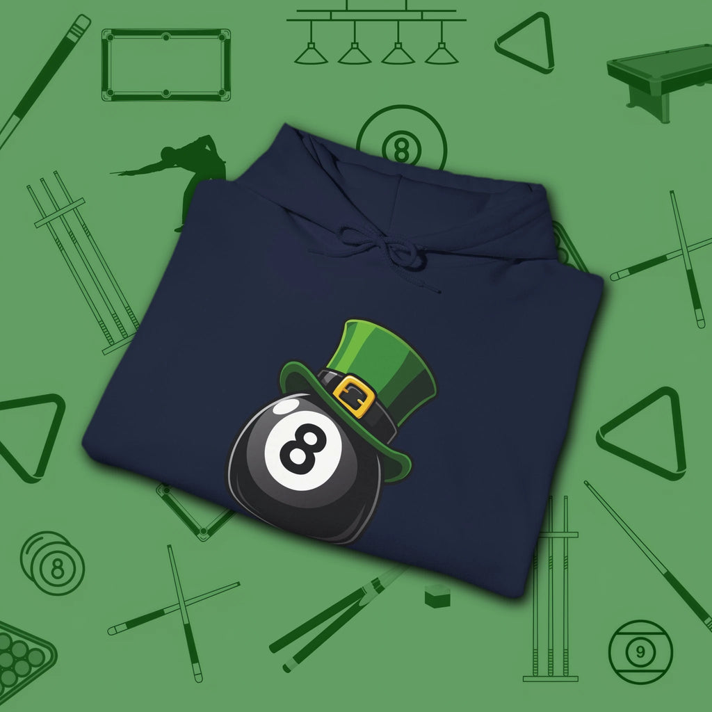 Leprechaun Hat Hoodie, in Navy color, billiards shirt, folded view