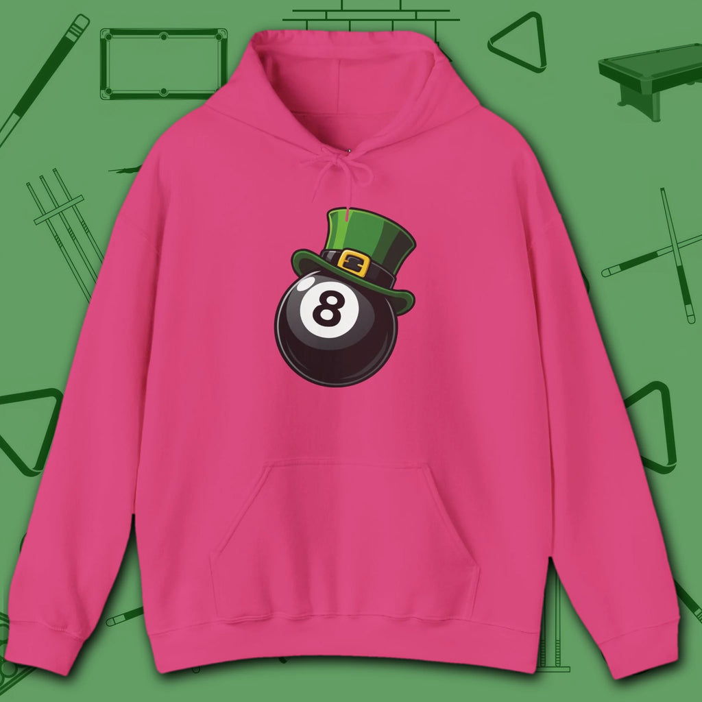 Leprechaun Hat Hoodie, in Heliconia color, billiards shirt, front view