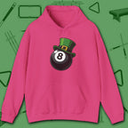 Leprechaun Hat Hoodie, in Heliconia color, billiards shirt, front view