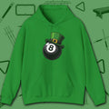 Leprechaun Hat Hoodie, in Irish Green color, billiards shirt, front view