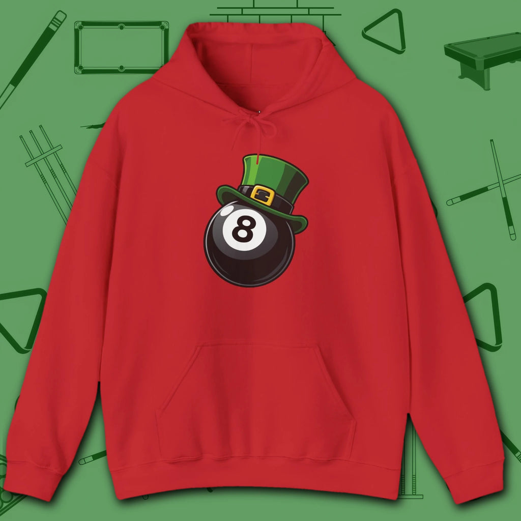 Leprechaun Hat Hoodie, in Red color, billiards shirt, front view