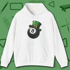 Leprechaun Hat Hoodie, in White color, billiards shirt, front view