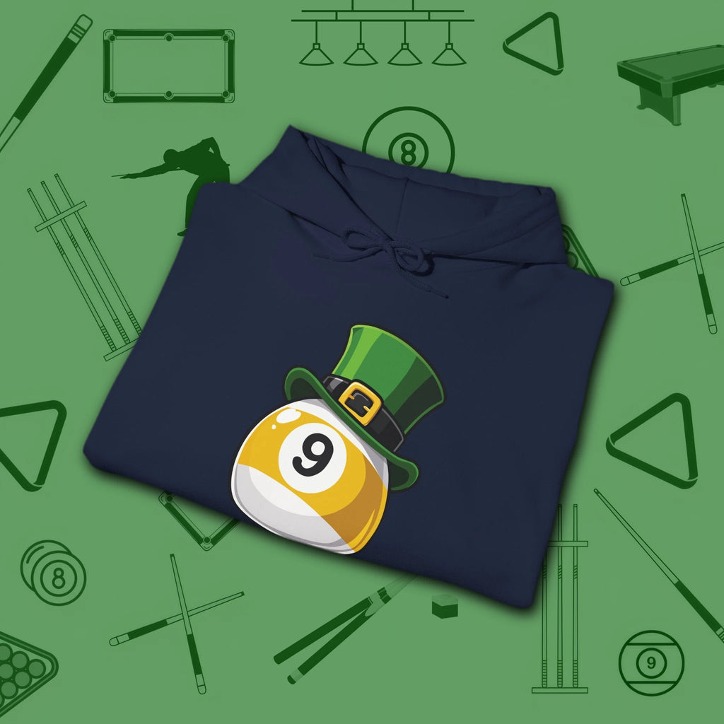 Leprechaun Hat Hoodie, in Navy color, billiards shirt, folded view