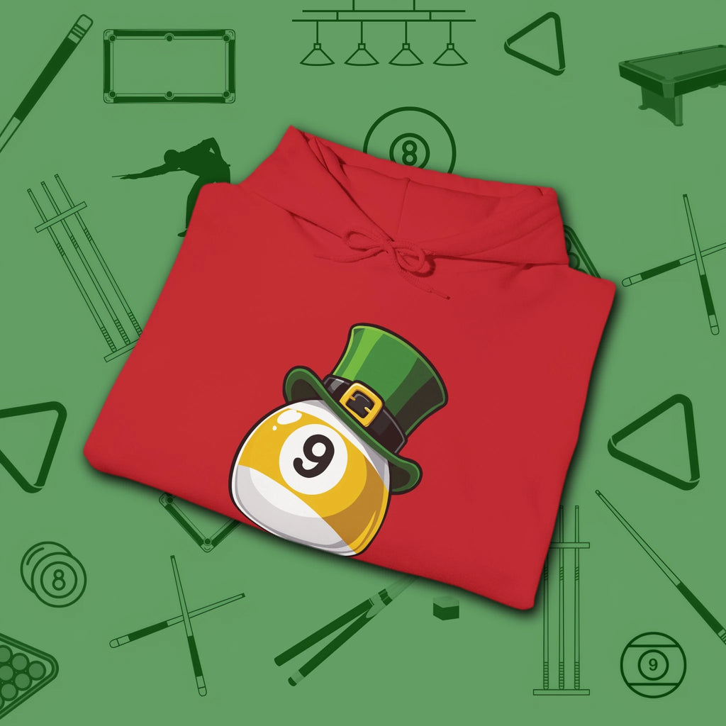 Leprechaun Hat Hoodie, in Red color, billiards shirt, folded view