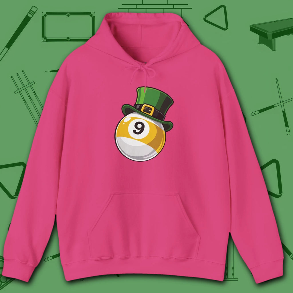 Leprechaun Hat Hoodie, in Heliconia color, billiards shirt, front view