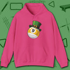 Leprechaun Hat Hoodie, in Heliconia color, billiards shirt, front view