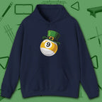 Leprechaun Hat Hoodie, in Navy color, billiards shirt, front view