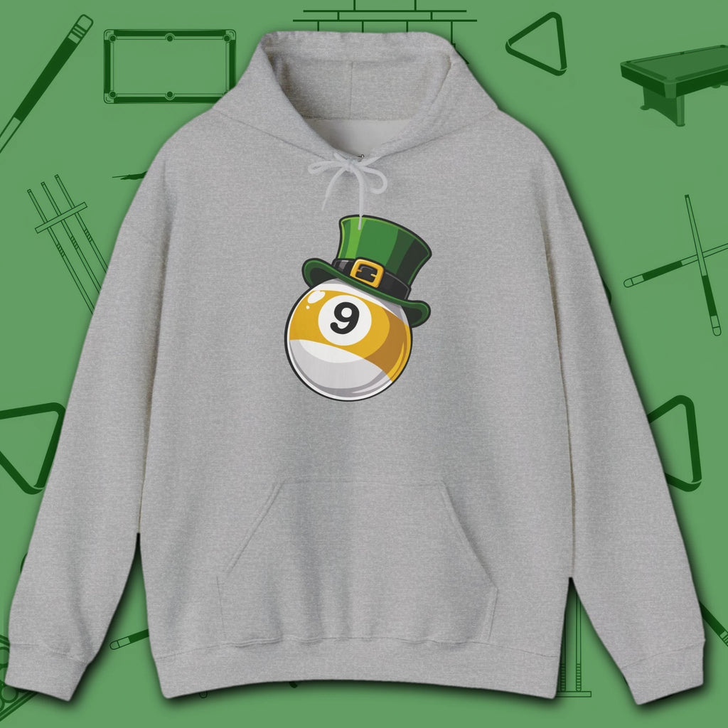 Leprechaun Hat Hoodie, in Sport Grey color, billiards shirt, front view