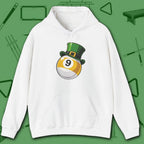 Leprechaun Hat Hoodie, in White color, billiards shirt, front view