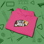 Let It Roll Nine Ball Hoodie, folded view, in Heliconia it’s not a hobby — it’s a lifestyle