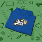 Let It Roll Nine Ball Hoodie, folded view, in Royal helps your stroke and your style