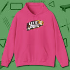 Let It Roll Nine Ball Hoodie, front view, in Heliconia cool enough for a corner pocket finish