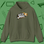 Let It Roll Nine Ball Hoodie, front view, in Military Green not your average 8-ball graphic tee