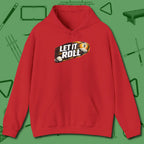 Let It Roll Nine Ball Hoodie, front view, in Red for hustlers who keep it honest
