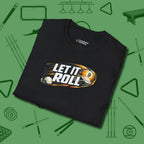 Let It Roll Nine Ball T-Shirt, folded view, in Black smart enough for the felt and the street