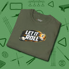 Let It Roll Nine Ball T-Shirt, folded view, in Military Green for shooters who dress like they play: sharp