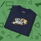 Let It Roll Nine Ball T-Shirt, folded view, in Navy perfect for players with quiet fire