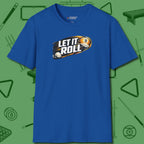 Let It Roll Nine Ball T-Shirt, front view, in Royal the shirt that plays position