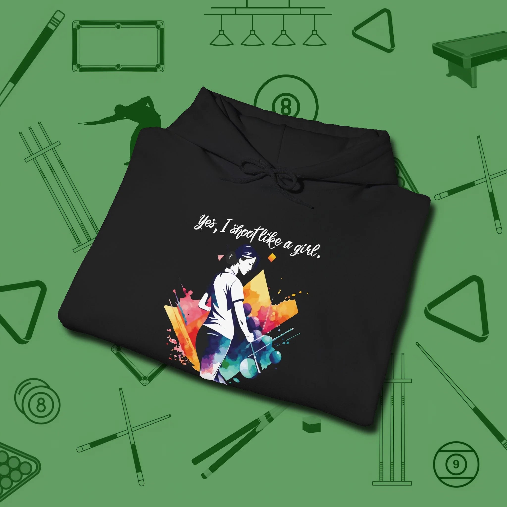 Like A Girl Hoodie, folded view, in Black where cue control meets personal style