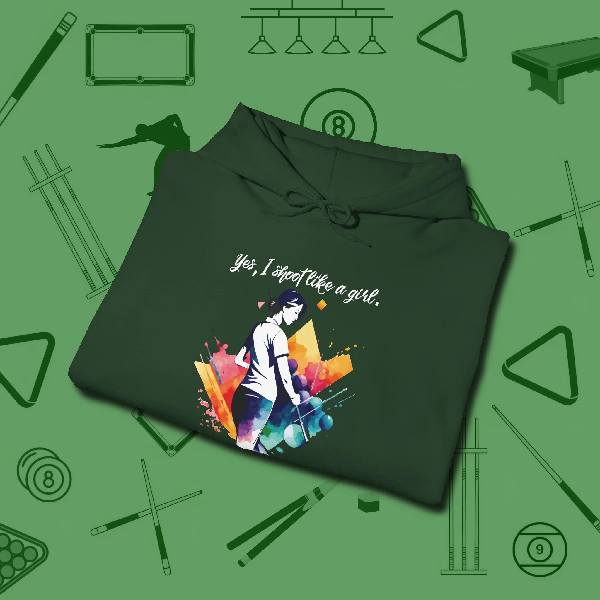 Like A Girl Hoodie, folded view, in Forest Green ideal for clean hits and clean fits