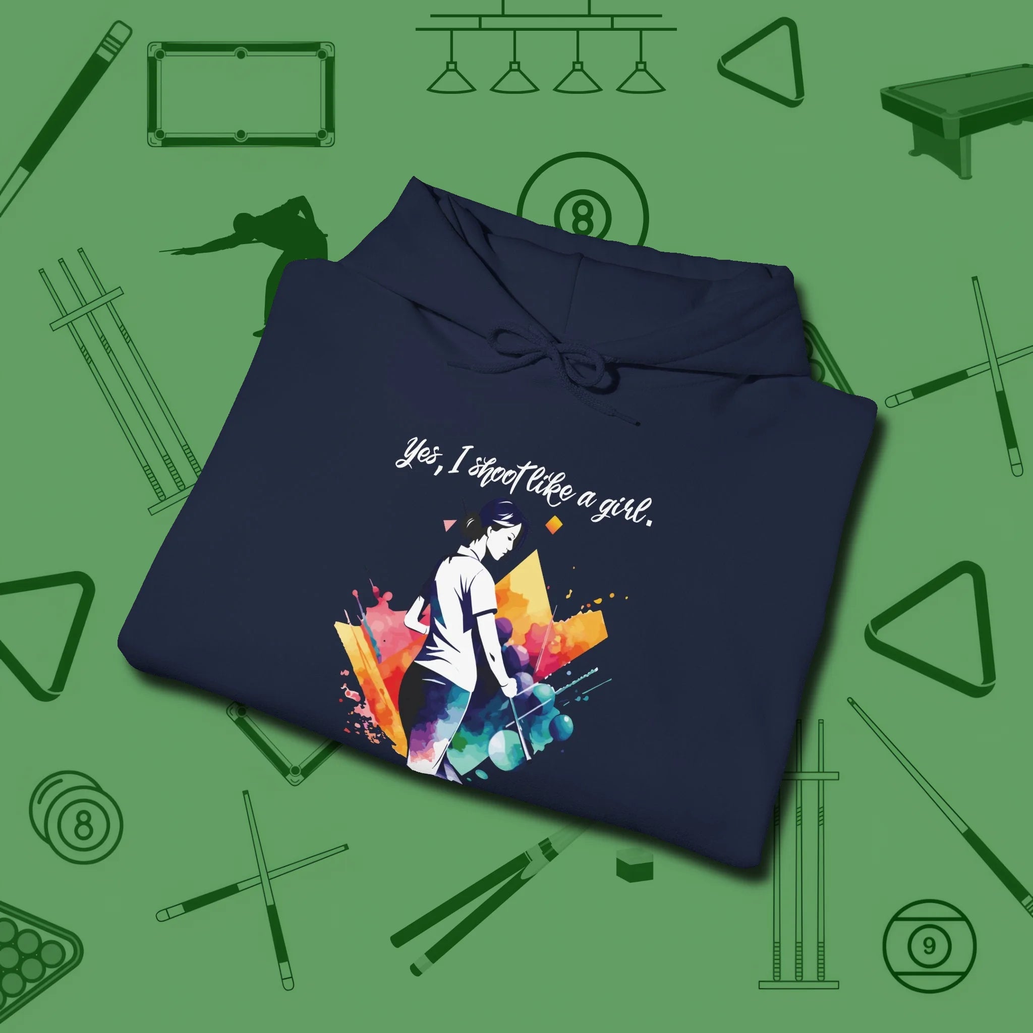 Like A Girl Hoodie, folded view, in Navy earns respect before the first shot