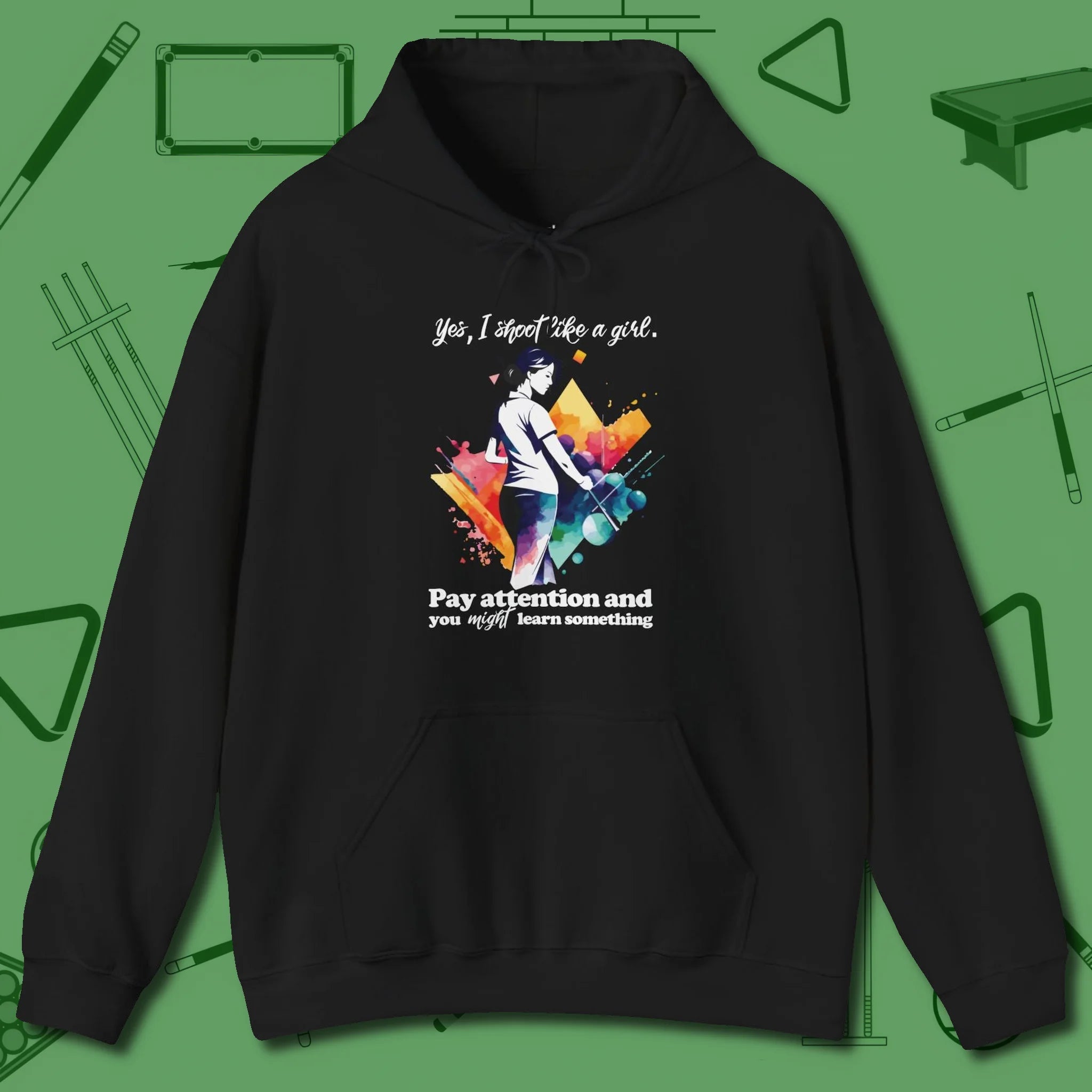 Like A Girl Hoodie, front view, in Black perfect for players with quiet fire