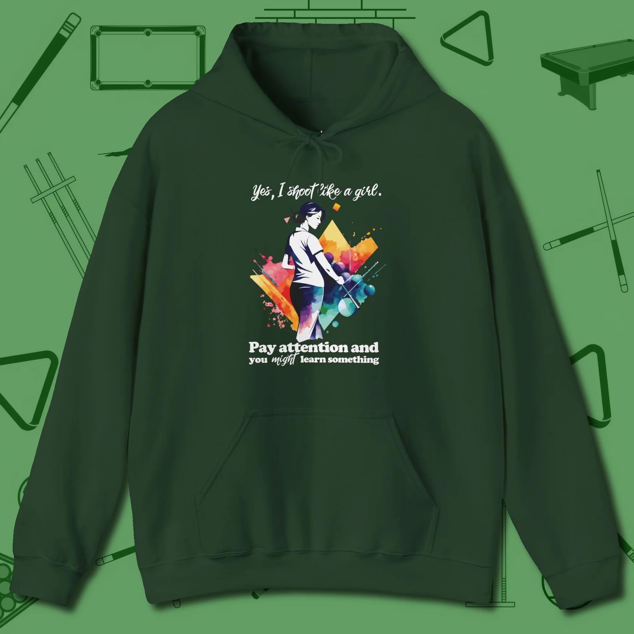 Like A Girl Hoodie, front view, in Forest Green designed for dead stroke and deadpan looks