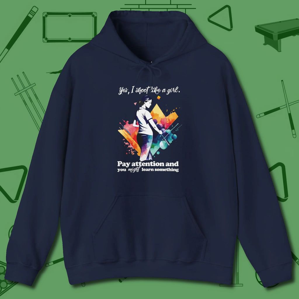 Like A Girl Hoodie, front view, in Navy your secret weapon off the table