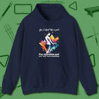 Like A Girl Hoodie, front view, in Navy your secret weapon off the table