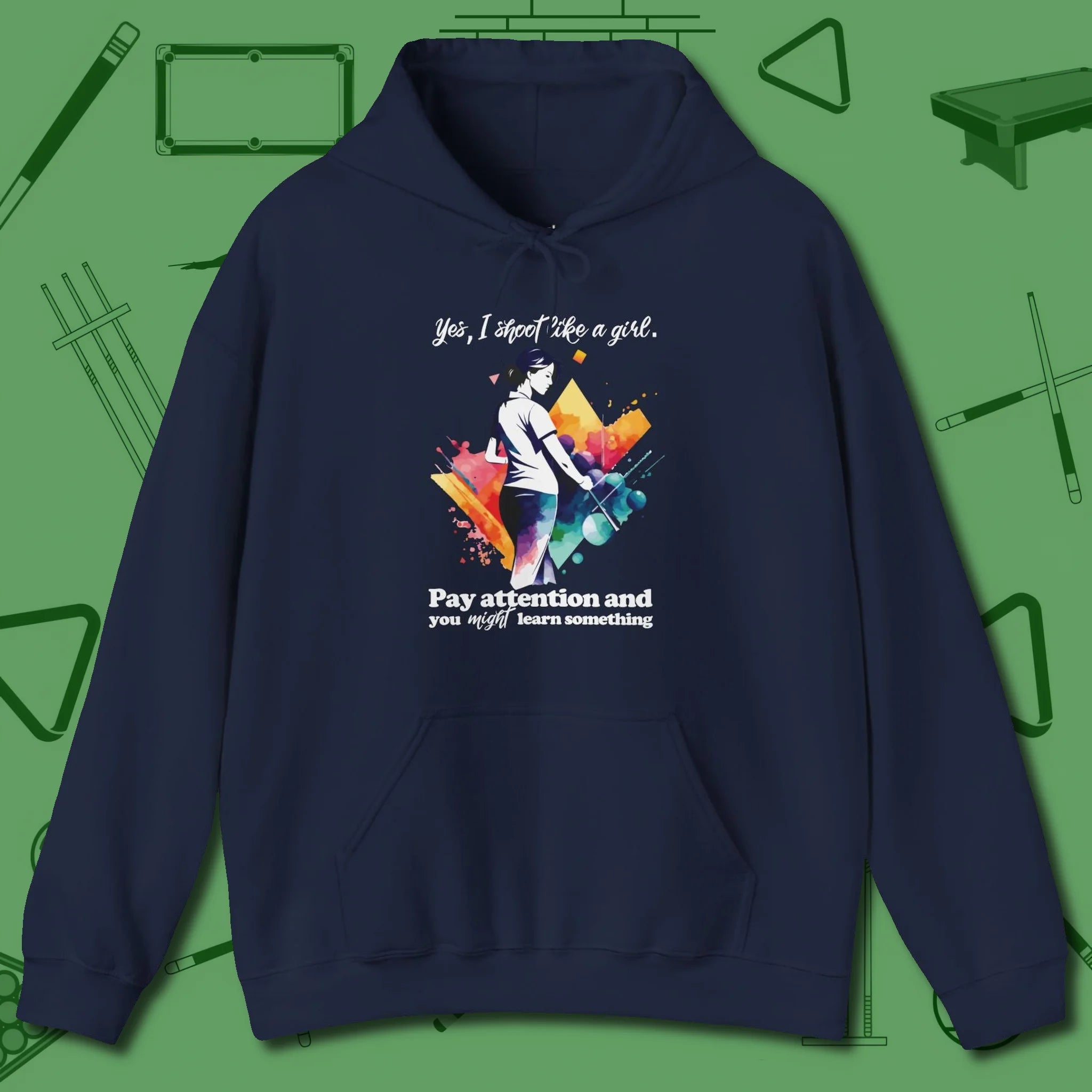 Like A Girl Hoodie, front view, in Navy your secret weapon off the table