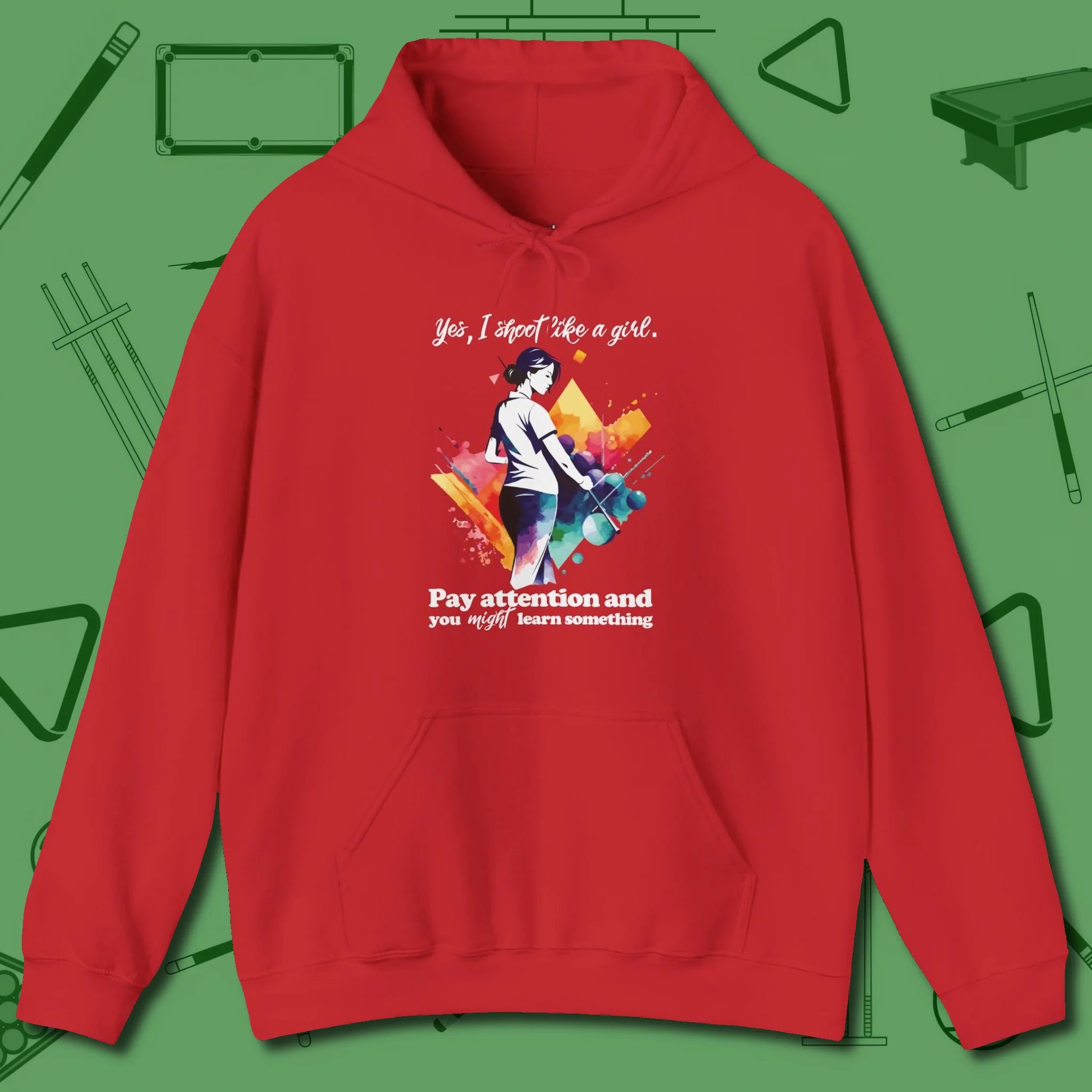 Like A Girl Hoodie, front view, in Red put your best game on display
