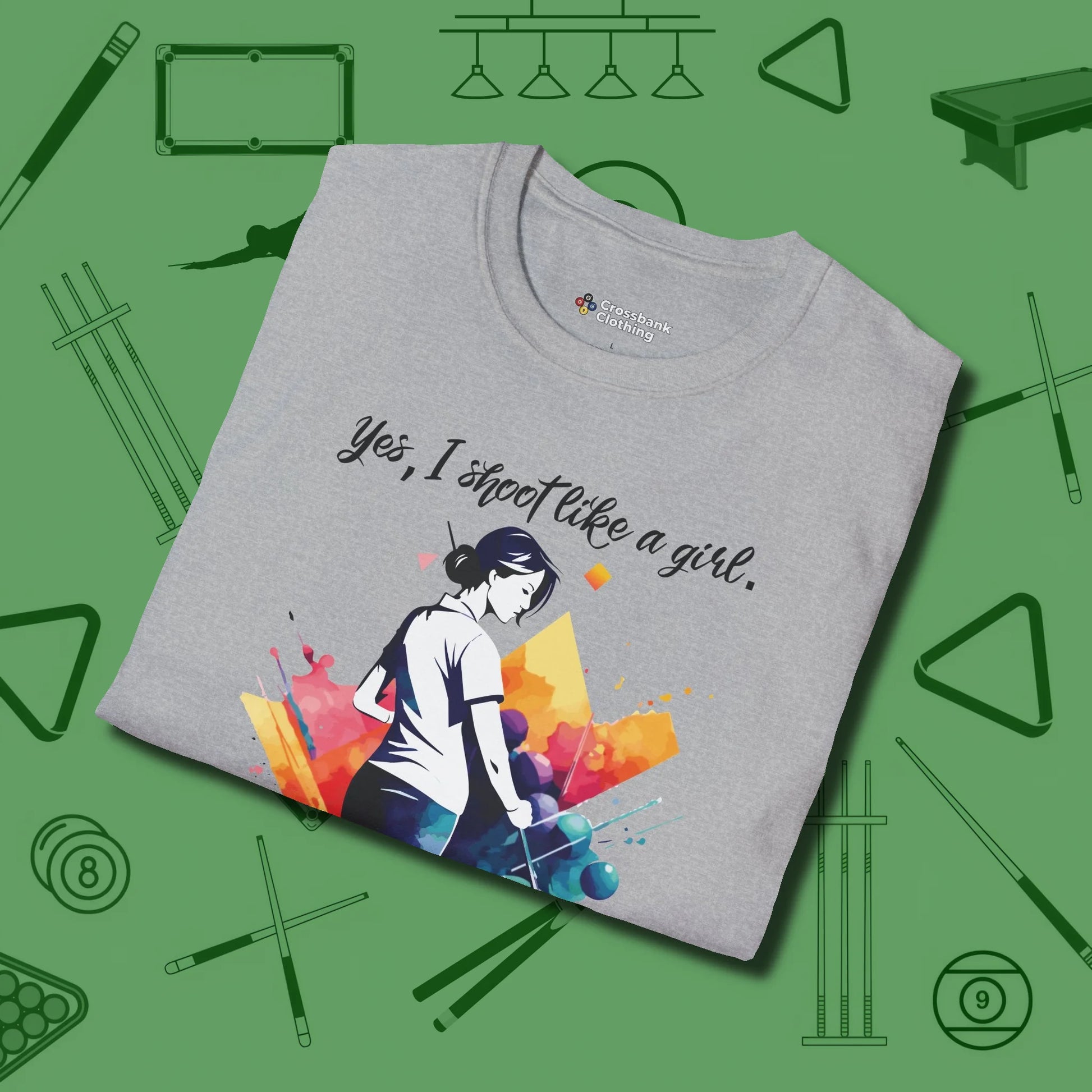 Like A Girl T-Shirt, folded view, in Sport Grey cool enough for a corner pocket finish