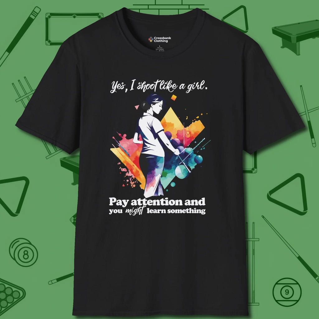 Like A Girl T-Shirt, front view, in Black