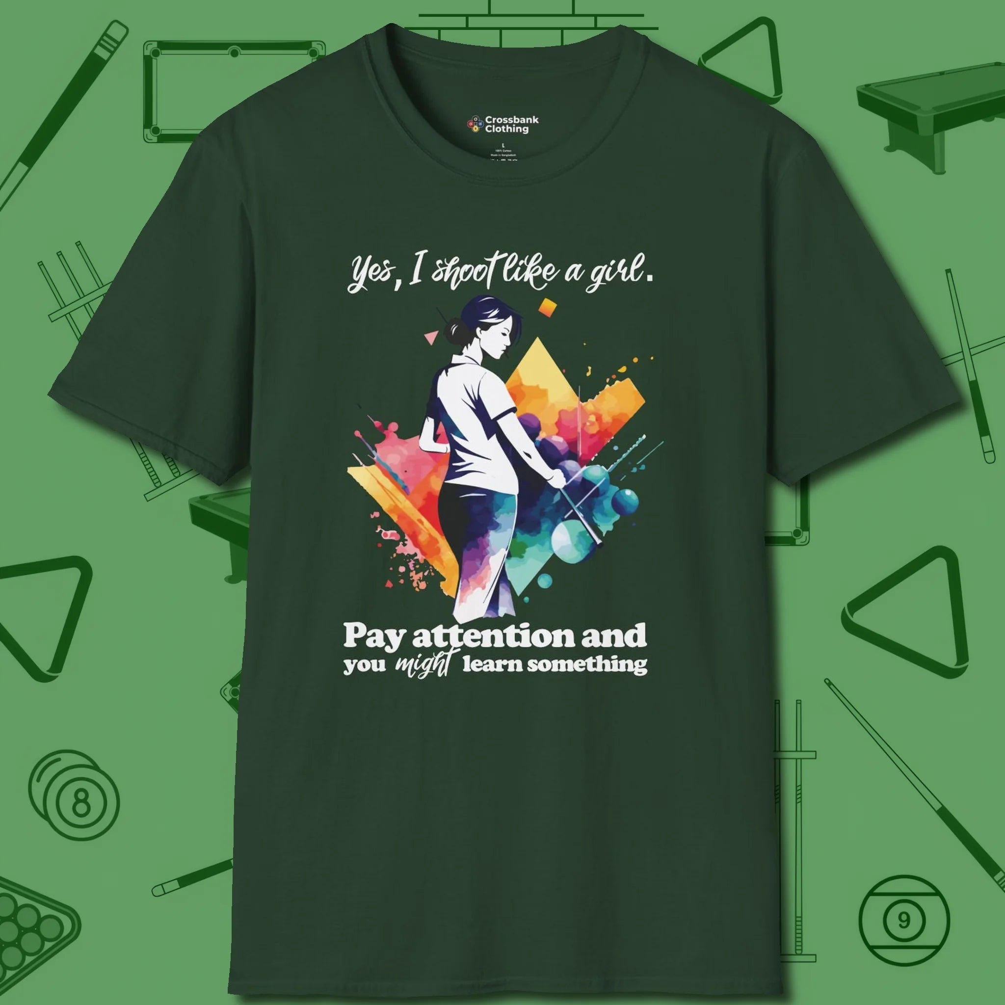 Like A Girl T-Shirt, front view, in Forest Green