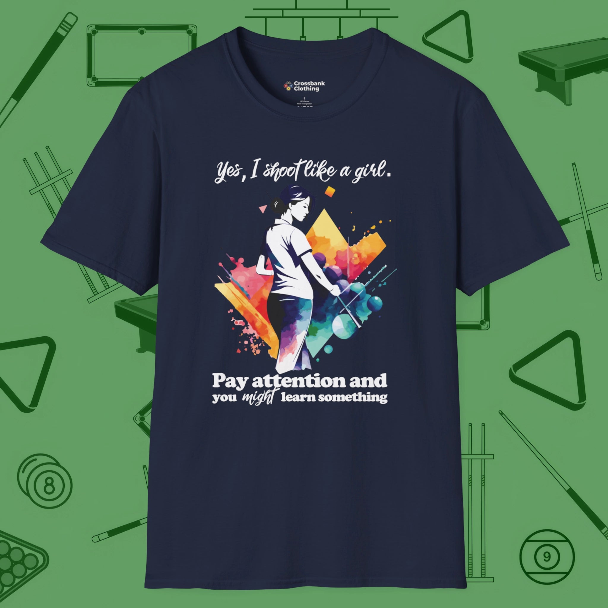 Like A Girl T-Shirt, front view, in Navy