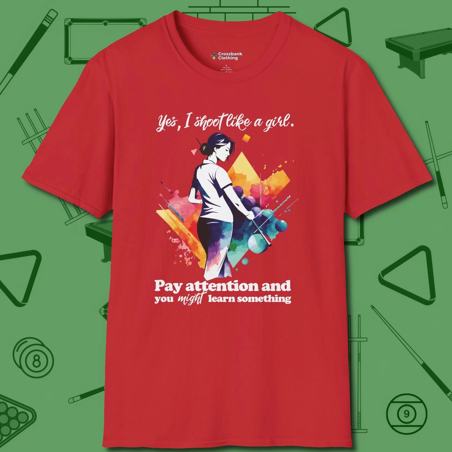 Like A Girl T-Shirt, front view, in Red confidence stitched in every seam