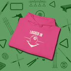 Locked In Eight Ball Hoodie, folded view, in Heliconia put your best game on display