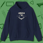 Locked In Eight Ball Hoodie, front view, in Navy earns respect before the first shot