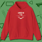 Locked In Eight Ball Hoodie, front view, in Red because you don’t just play — you represent